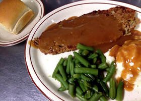 Burger steak with vegetables and mash potatoes